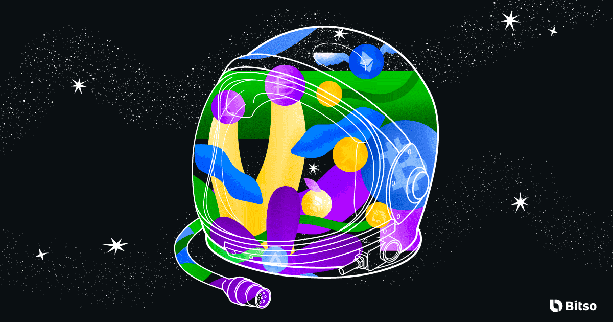 Capacete de astronauta representando o mundo das criptomoedas