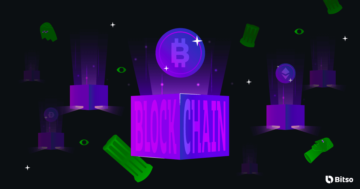 Blocos representando a cadeia de blocos ou o blockchain, tecnologia cripto