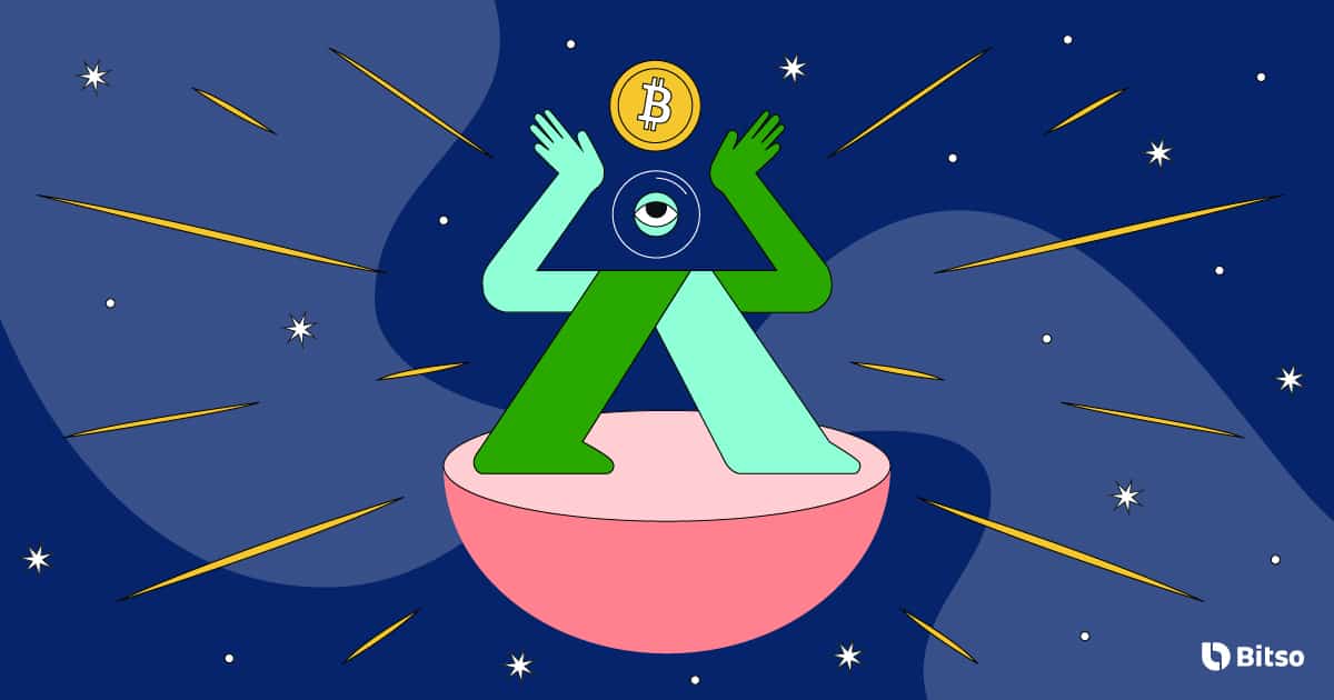 Desenho de pessoa segurando Bitcoin representando como vender BTC