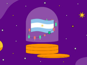 Imagen de un grafico de velas y la bandera argentina