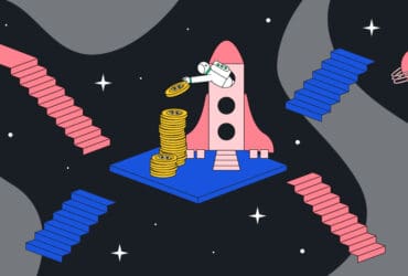 Imagem de espaçonave com moedas em volta.