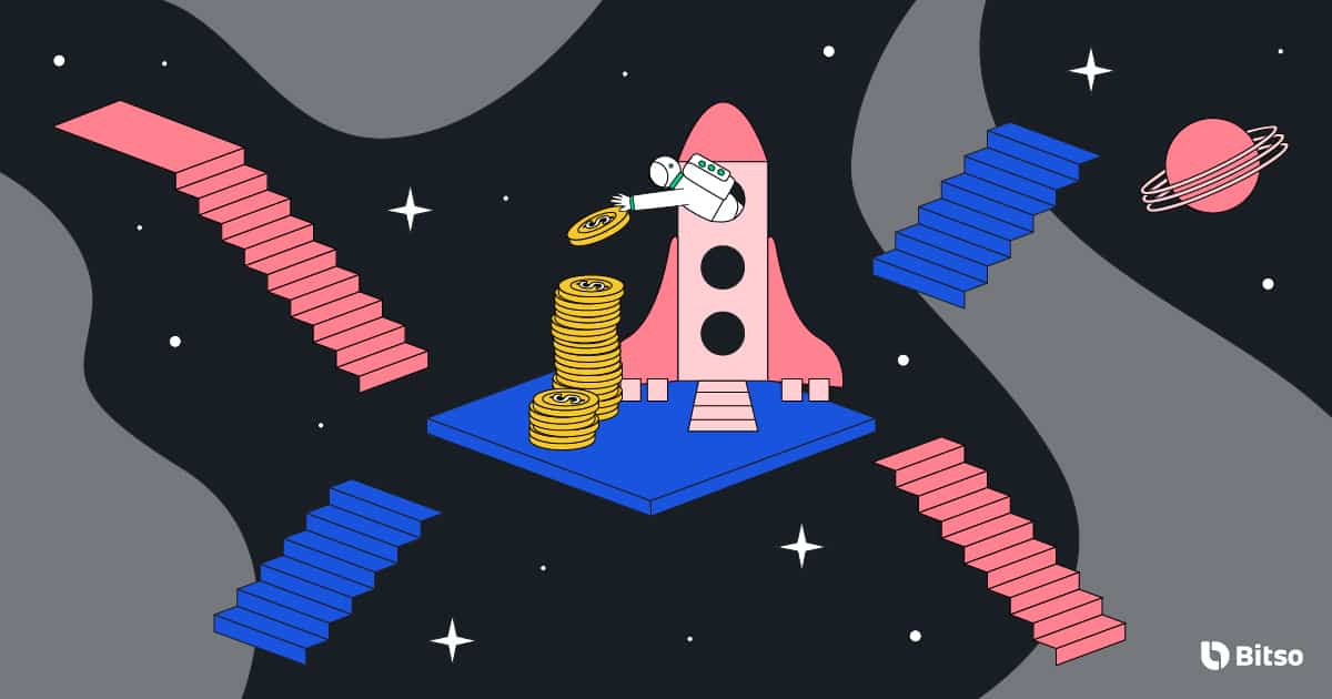 Imagem de espaçonave com moedas em volta.